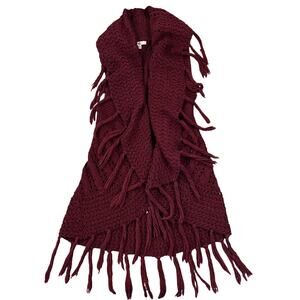 Ya Los Angeles Burgundy Sleeveless Open Fringe Boho Sweater Vest - SIZE S/M